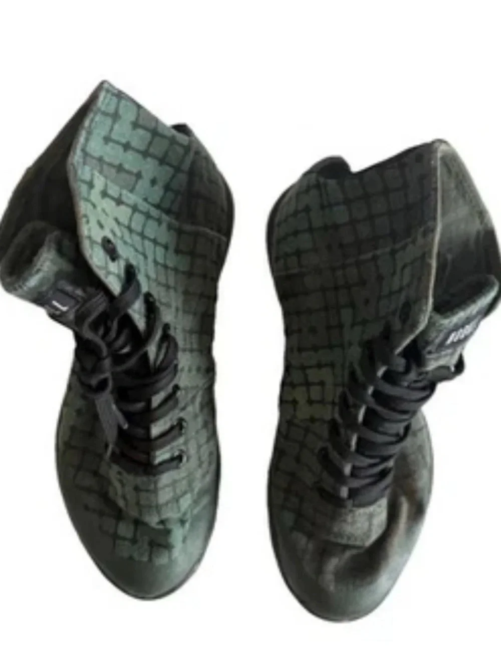 High Top CrossFit NOBULL Canvas Trainer Green Grid Pattern Gym Shoes Womens 8